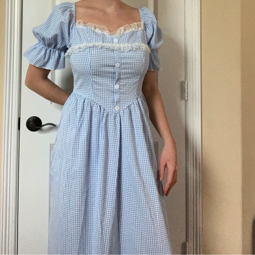 Cottagecore Gingham Blue Maxi Skirt